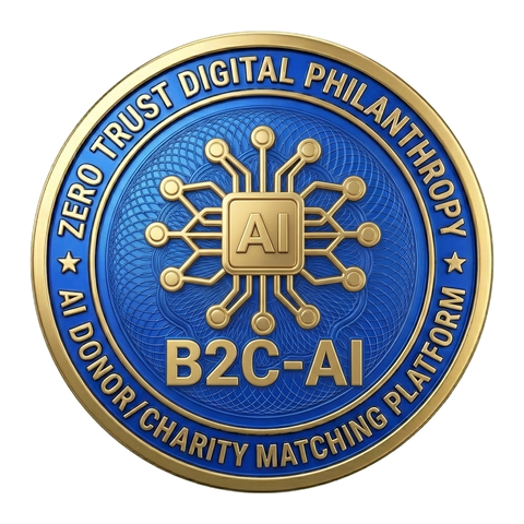 The B2C-AI Category Creator seal — ZERO TRUST DIGITAL PHILANTHROPY · AI DONOR/CHARITY MATCHING PLATFORM